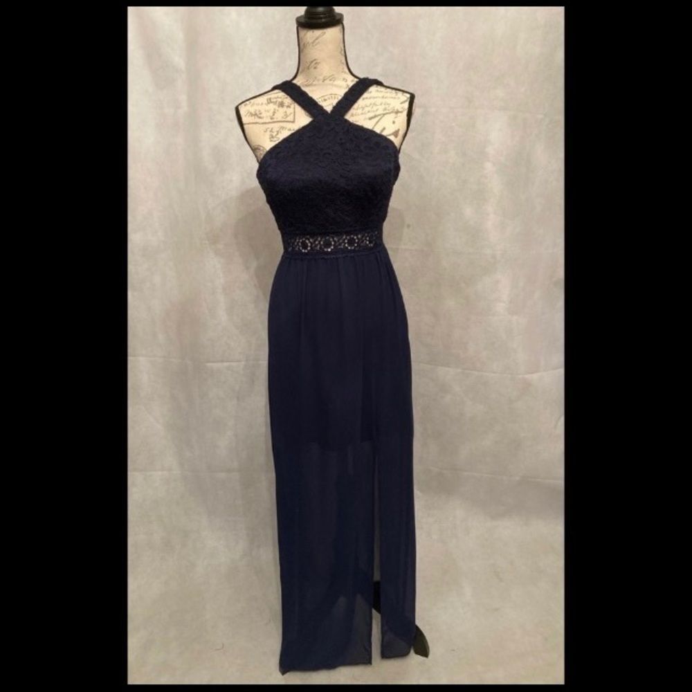 Evening dress navy blue- new without tags.